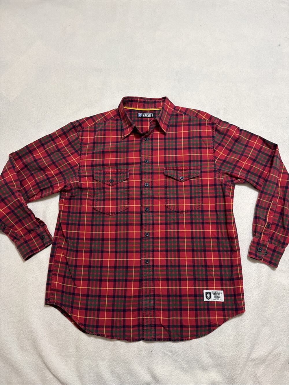 Vintage 90s Roundtree & Yorke Varsity Flannel Shirt Mens Large L Plaid Hong Kong